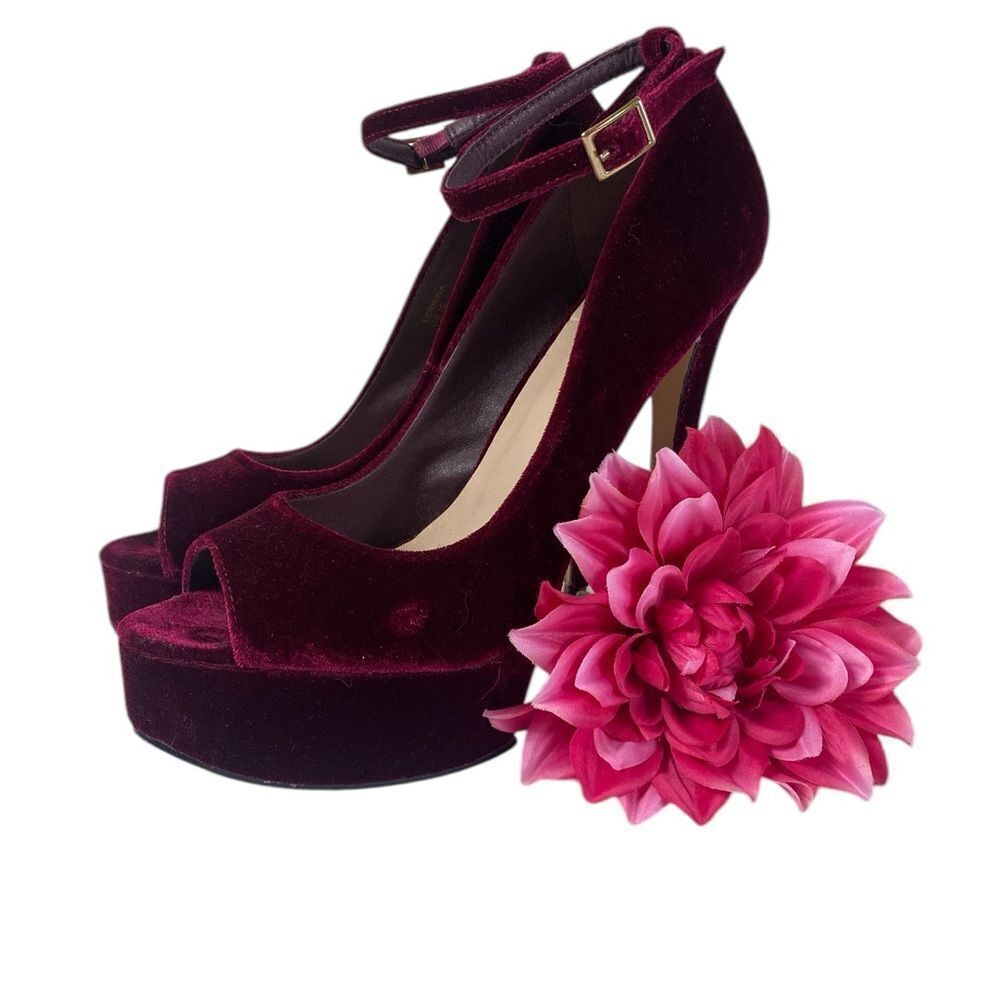 Red Velvet 10 M Stilettos with cushioned soles and ankle strap very sexy